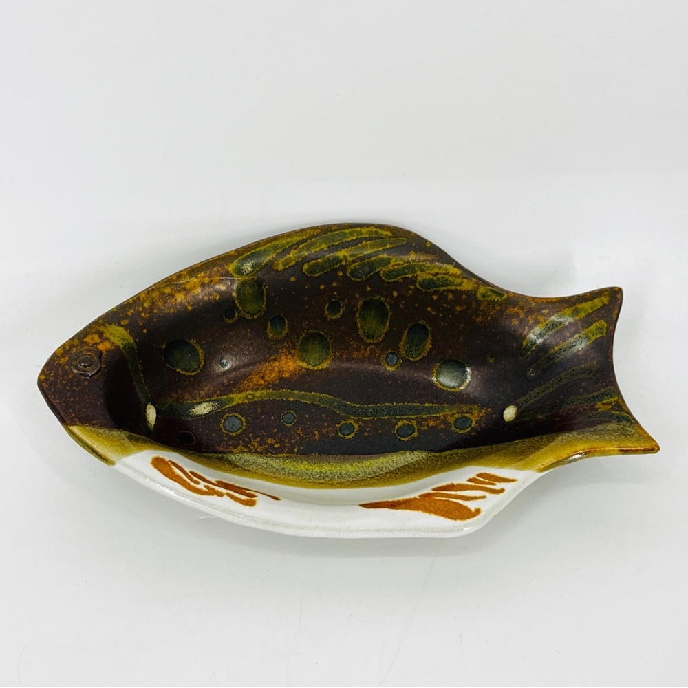 Handcrafted Unique Hand-Glazed Pottery Painted Fish Bowl Signed by Artist